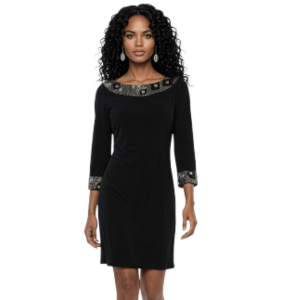 Alice + Olivia Black Long Sleeve Jeweled Beaded Embellished Cocktail Dress